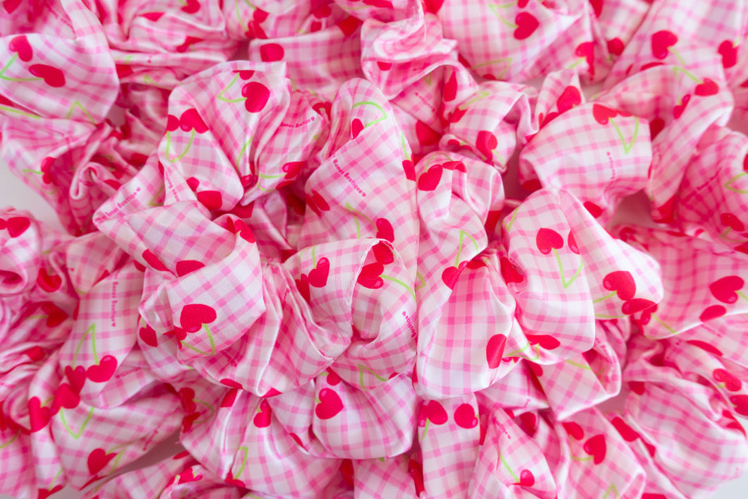 Cherry Picnic Pink Gingham Scrunchie